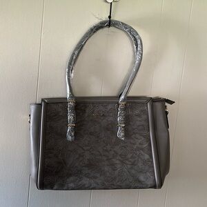 Mosiso grey embossed floral large laptop tote bag purse travel gold accents new